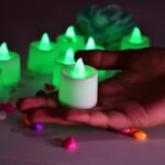 Green Flameless LED Tealights Smokeless Decorative Candles LED Tea Light Pack of 8 - Neckline Detail by Nari Haat, In...