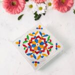 1 Pc Meenakari Wooden Chowki & Bajot Set: For Home & Office Puja (Multicolor) - Back View by Nari Haat, Indian ethnic...