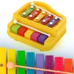 2 in 1 Baby Piano Xylophone Toy for Toddlers, 5 Multicolored Key Keyboard Xylophone Piano, Preschool Educational Musi...