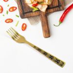 Stainless Steel Premium Fork Traditional Design Tablewar (6 Pcs Set / Golden) - Fabric Detail by Nari Haat, Indian et...