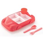 Kid's Car Shaped Plates Cup / Lunch Box Dinnerware (4 Pcs Set / 1000 ML Lunch Box) - Full Detail by Nari Haat, Indian...