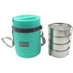 Double Wall Insulated Tiffin with Handle (1 Pc): Stackable, Hot Food Container - Back View by Nari Haat, Indian ethni...