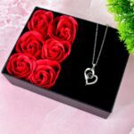 Rose Flower Gift Box, Handmade Eternal Rose I Love You Necklace, Valentine's Day - Closeup Embroidery by Nari Haat, I...