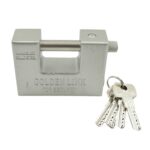94mm Stainless Steel Padlock: Rectangular, Hardened Steel, 5 Keys - Sleeve Design by Nari Haat, Indian ethnic wear, w...