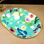 Big Plastic Flower Printed Design Serving Tray (1 Pc / 35 x 24 CM / Mix Color) - Back View by Nari Haat, Indian ethni...
