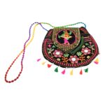 9 inch Handcrafted Cotton Embroidered Shoulder Bag for Girls & women (1 Pc) - Closeup Embroidery by Nari Haat, Indian...