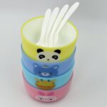 Plastic Animal Cartoon Bowl Set – 4 Pieces with Spoons for Kids (Assorted Color) - Sleeve Design by Nari Haat, Indi...