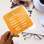 Square Bamboo Wood Table Place mat Hot Pot Cup Mat Tea Coaster(14×14 Cm / 1 Pc) - Neckline Detail by Nari Haat, Indi...