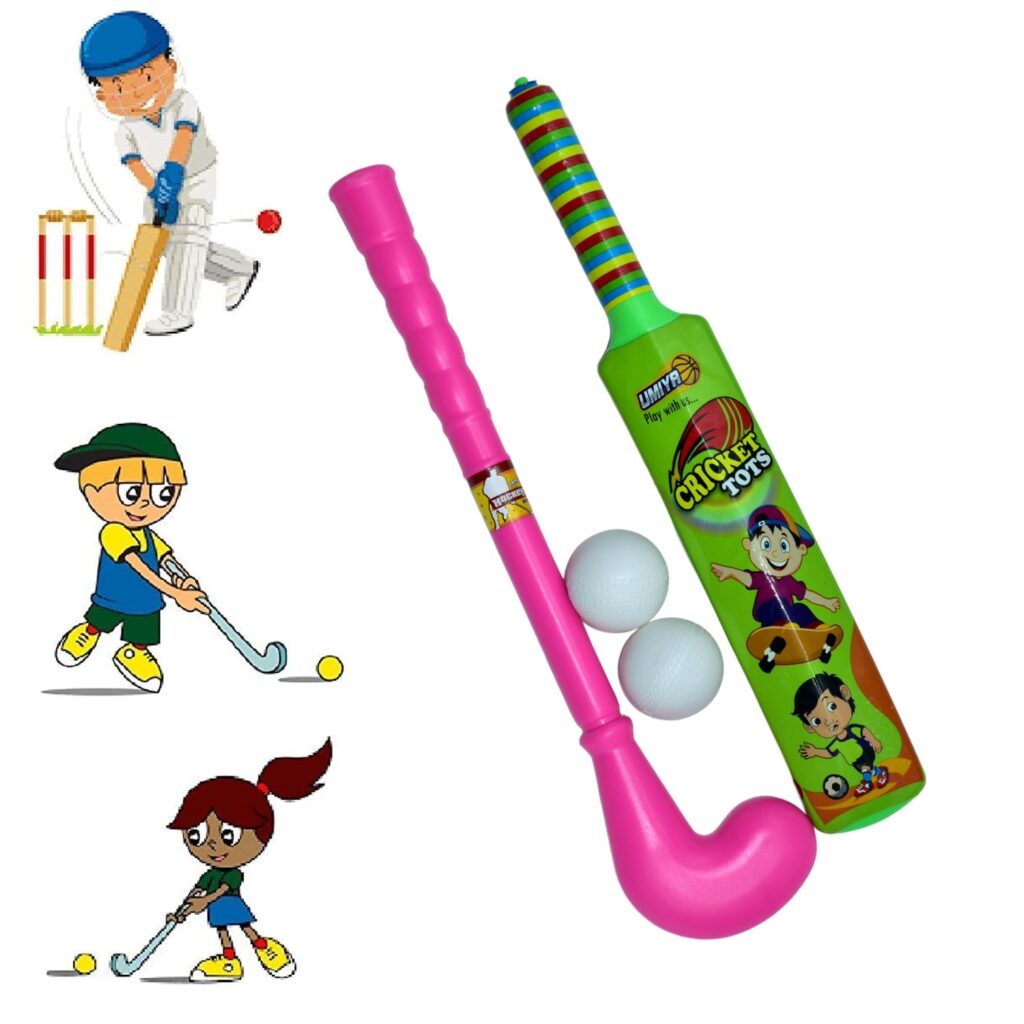 Kids plastic bat ball hockey combo for outdoor play