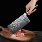 Stainless Steel Chef Damascus Cleaver Vegetable Knife (12 Inch) - Back View by Nari Haat, Indian ethnic wear, women c...