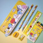 Stationery Kit for Kids - Metal Pencil Box, Sharpener, Pencil & Eraser (12 Pc Set) - Closeup Embroidery by Nari Haat,...