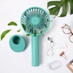 Portable Handheld Fan 3 Speeds Battery Operated Rechargeable with Base Holder - Back View by Nari Haat, Indian ethnic...