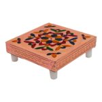 1 Pc Meenakari Wooden Chowki & Bajot Set: For Home & Office Puja (Multicolor) - Sleeve Design by Nari Haat, Indian et...