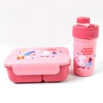 Plastic Lunch Box Leak Proof 2 Compartment with Bottle and Fork (1 Set / Mix Color) - Sleeve Design by Nari Haat, Ind...