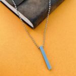 Plain Stick Shape Locket With Chain Stainless Steel Necklace (1 Pc) - Neckline Detail by Nari Haat, Indian ethnic wea...