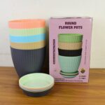 Round Plastic Flower Pot with Bottom Tray (5 Pcs Set / With Color Box) - Fabric Detail by Nari Haat, Indian ethnic we...