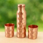 Diamond Cut Copper Water Bottle 2 Glasses with Gift Box (3 Pcs Set) - Back View by Nari Haat, Indian ethnic wear, wom...