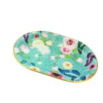 Big Plastic Flower Printed Design Serving Tray (1 Pc / 35 x 24 CM / Mix Color) - Neckline Detail by Nari Haat, Indian...