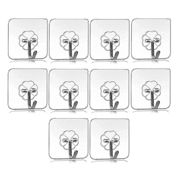 Self Adhesive Transparent Sticky Plastic & Stainless Steel Wall Hooks (10 Pcs Set) - Front View by Nari Haat, Indian ...