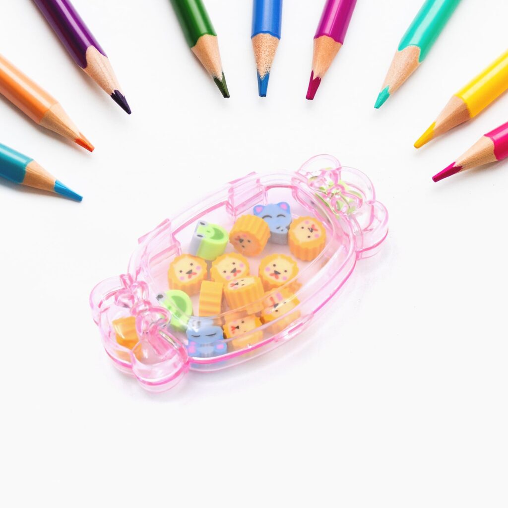 Cute School Eraser Set Cute Eraser Multi Design Rubber Erasers  (15 pc In1 Set) - Front View by Nari Haat, Indian eth...