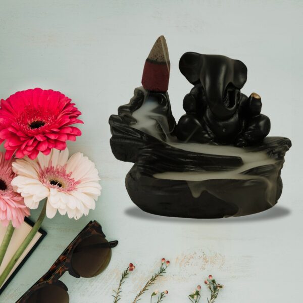 Smoke Fountain Ganesha Idol Decoration Items 8 Pc Backflow Incense Cones (1 pc) - Front View by Nari Haat, Indian eth...