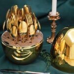 Premium Cutlery Set 24 Pcs with Oval Shaped Stand  (Golden / 24 pcs set) - Full Detail by Nari Haat, Indian ethnic we...