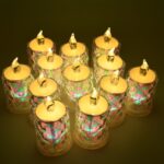 Festive Lighting for Any Occasion: 12 Pack LED Tealight Candles, Diwali - Closeup Embroidery by Nari Haat, Indian eth...