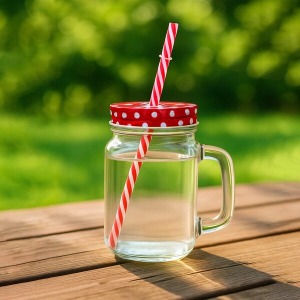 Drinking Cup / Glass / Mug Mason Jar with Handle & Straw - Front View by Nari Haat, Indian ethnic wear, women clothin...
