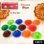 Silicone Diya for Diwali Attractive Design Colourful Diya Combo, Diwali (12 Pcs Set) - With Dupatta by Nari Haat, Ind...