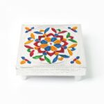 1 Pc Meenakari Wooden Chowki & Bajot Set: For Home & Office Puja (Multicolor) - Sleeve Design by Nari Haat, Indian et...