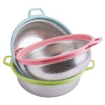 Stainless Steel Colander with Handle - Large Metal Mesh Basket Strainer (1 pc) - Neckline Detail by Nari Haat, Indian...