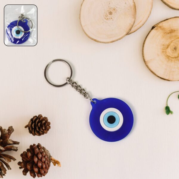 Evil Eye Rubber / Silicone Keychain (1 Pc / Blue Color) - Front View by Nari Haat, Indian ethnic wear, women clothing...