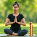 Diamond Cut Copper Water Bottle 2 Glasses with Gift Box (3 Pcs Set) - Neckline Detail by Nari Haat, Indian ethnic wea...