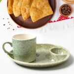 Ceramic Tea/Coffee Cup Set - Alpino 3-Piece 2-Compartment Serving Platter (BPA-Free) - Fabric Detail by Nari Haat, In...