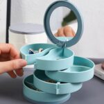 4 Layers Jewellery Box, 360 Degree Rotating Jewelry Box, Jewelry and Earring Organizer Box with Mirror, Accessory Sto...