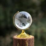 Crystal Globe / World Map 50 mm with Golden Stand (1 Pc) - Closeup Embroidery by Nari Haat, Indian ethnic wear, women...