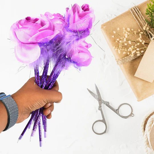 FASHION ROSE FLOWER & STAR DESIGN BALL PEN SMOOTH WRITING ( SET OF 5PC) - Front View by Nari Haat, Indian ethnic wear...