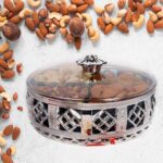 Multipurpose Dry Fruit Box 4 Section Dry Fruit Round Silver Gift Box (1 Pc) - Neckline Detail by Nari Haat, Indian et...