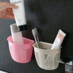 Hanging Plastic Storage Basket, Adhesive Wall Mounted Organizer Box Make Up Holder Shelf Bathroom Wall Basket Punch F...