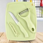Plastic Kitchen Peeler - Green & Classic Stainless Steel 3-Piece Knife Set Combo - Sleeve Design by Nari Haat, Indian...