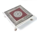 Silver - Square Pooja Chowki Patla / Bajot (20×20 CM / 1 Pc) - Sleeve Design by Nari Haat, Indian ethnic wear, women...