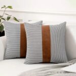 Pillow Covers, leather & cotton Cushion Covers (16 × 16 Inch / 1 Pair / 2 Pc) - Front View by Nari Haat, Indian ethn...