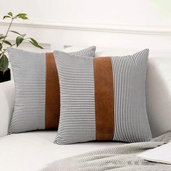 Pillow Covers, leather & cotton Cushion Covers (16 × 16 Inch / 1 Pair / 2 Pc) - Front View by Nari Haat, Indian ethn...