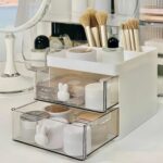 2 Layer 5 Compartment Desk Organizer with Transparent Drawer (1 Pc / 15×13×11 Cm) - Back View by Nari Haat, Indian ...