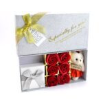 Valentine Day Gift Set Scented Rose Flowers Pack with Teddy - Fabric Detail by Nari Haat, Indian ethnic wear, women c...