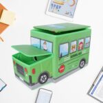 Foldable Bus Shape Toy Box Storage with Lid for Storage of Toys Basket Useful as Toy Organizer mountable Racks Surfac...