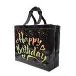 Birthday Gift Bag with Gold Shiny Stars, Reusable Party Gift Bags (1 Pc) - Sleeve Design by Nari Haat, Indian ethnic ...