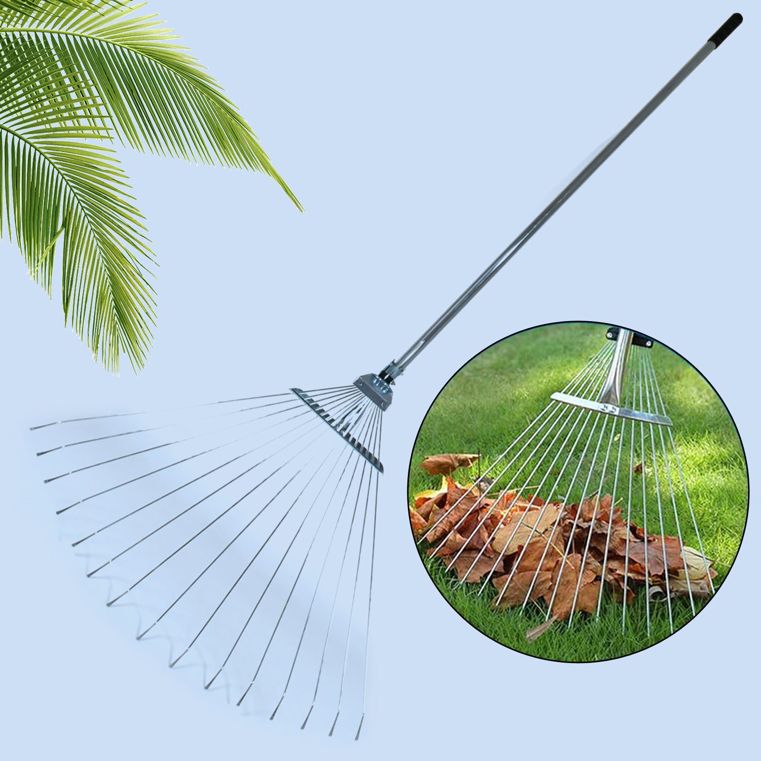 09_07adee92-3657-4c43-911f-543fd4dda0b6.jpg 115-152 CM Rake for Gardening, Stainless Steel Telescopic Garden Rake for Quick Clean Up of Lawn and Yard, Adjustable...