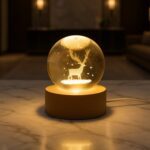 Crystal Ball Night Light Glass Ball Night Lamp with Wood Base - Full Detail by Nari Haat, Indian ethnic wear, women c...