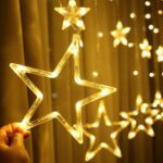 12 Stars Curtain String Lights – 8 Flashing Modes for Festival Decoration - Closeup Embroidery by Nari Haat, Indian...
